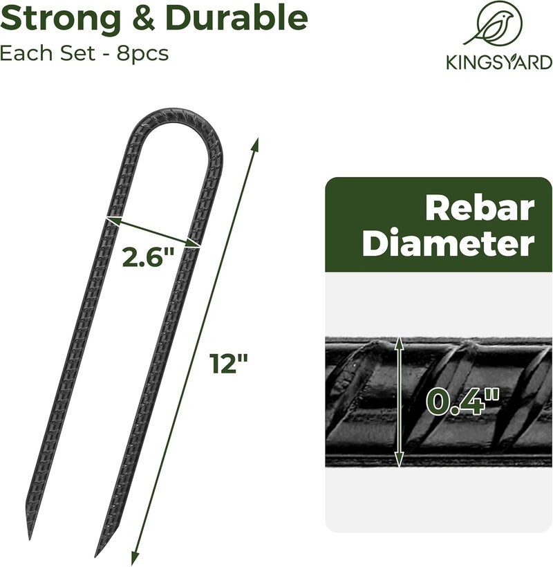Kingsyard 8 Pack 12 Inch Trampolines Wind Stakes, 0.4 Inch Diameter 2.6 inche Wide Galvanized Steel U Hook Rebar Stakes, Multi-Purpose Heavy Duty Ground Anchors for Tent, Fences, Swing, Landscape - Image 2